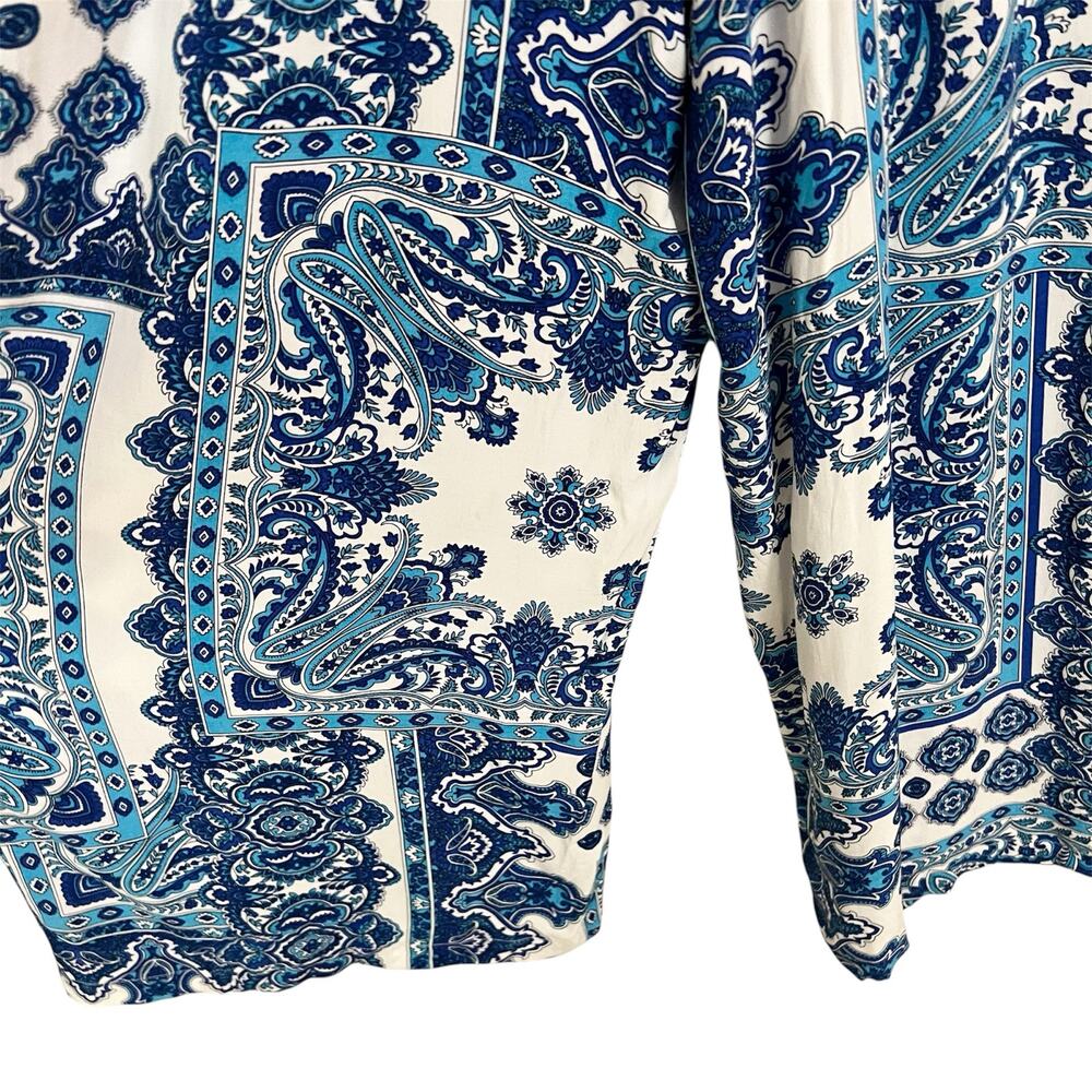 LOFT Paisley Print Wide Leg Cropped Jumpsuit Blue and White Size Medium - Picture 6 of 9